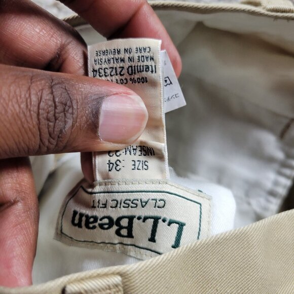 LL Bean Pants Mens 34x32 Tan Khaki Chino Classic Fit Preppy Straight Pleated - Picture 2 of 7